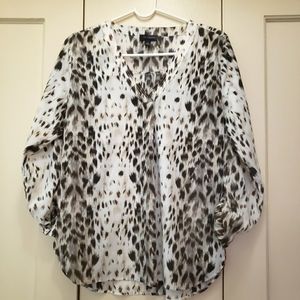 Animal Print Women Roll Up Sleeve Blouse Top